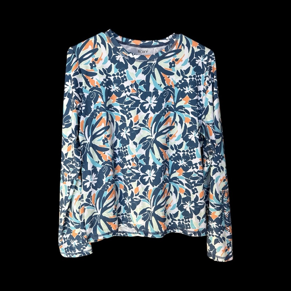 Roxy Multicolor Patterned Long Sleeve Rash-guard Size Large